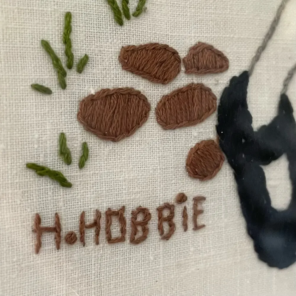 Holly Hobbie Crewel Embroider Art Matte Blue Metal Frame Needlework Vtg READ